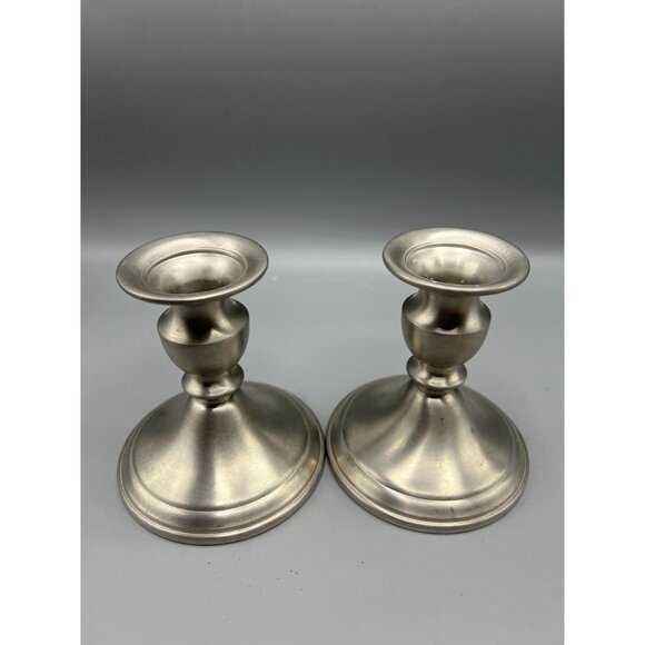Pair of Web pewter weighted candlesticks. 4 1/4 inches tall. Understated masculi - Picture 5 of 14